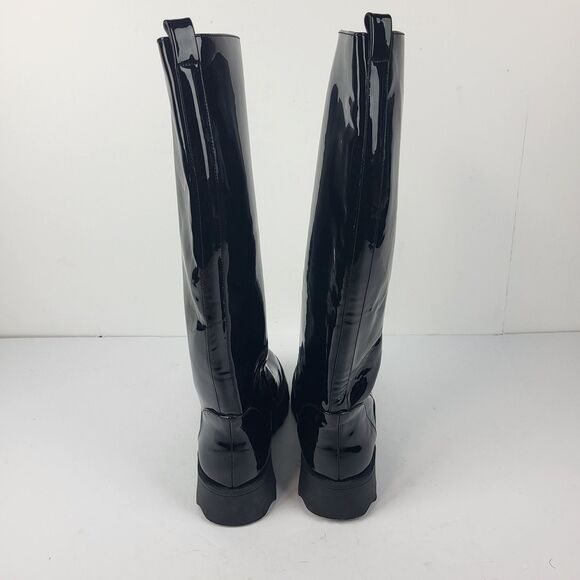 Aerosoles Slalom Knee High Boots Pull on Lug Sole Black Wet look 7M - Picture 7 of 13